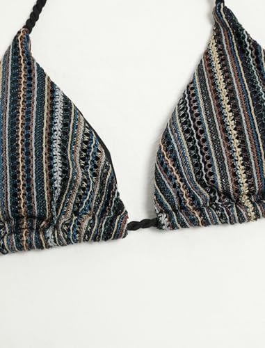 Image of ZAFUL 2 Piece Triangle Bikini for Women Knitted Rope Halter Bikini Sets Sexy Bathing Suit Side Tie Swimsuits Beachwear