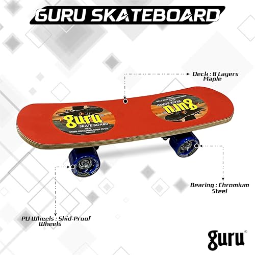 Image of GURU Skateboard, Wooden Non-Slip Skateboard for Kids, Adult, Casterboard /Skate Board /Hoverboard /Longboard for Beginners, Learners, Training Purpose for All Age Group