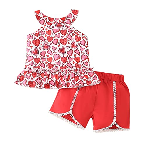 Dia dos Namorados Crianças Crianças Bebê Meninas Sem Manga Estampado Estampado Tops Patchwork Shorts
