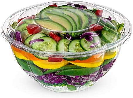 Comfy Package [50 Sets - 32 oz.] Clear Plastic Salad Bowls To Go With Airtight Lids