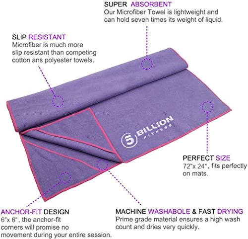 5BILLION FITNESS Microfiber Yoga Towel for Yoga Mat 24x72 inch,61 x 183cm Hot Yoga Towel, Non Slip Yoga Mat Cover Towel, Super Absorbent, Machine Washable, Fast Drying - Free Carry Bag (Purple) - Image 5