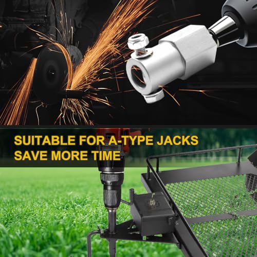 Image of Full Stainless Steel Top Wind Trailer Jack Crank Handle Cordless Drill Adapter, 304 Stainless Steel Accessories, with Two 1 /2 Inch Socket Adapter Bit