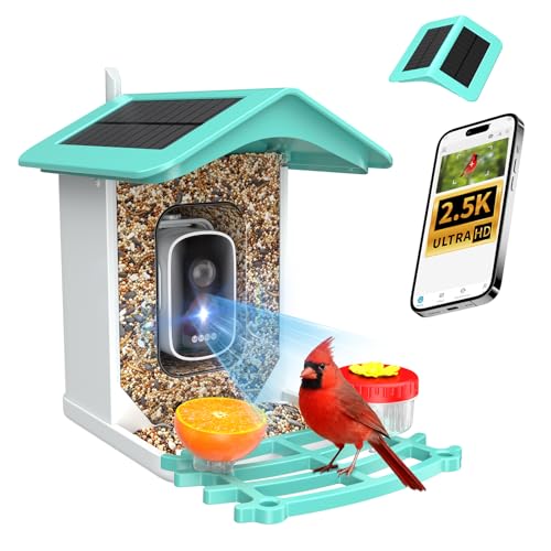 isYoung Smart Bird Feeder with Camera, AI Identifies 16,000+ Birds, Solar Powered, 2.5K HD, Auto Capture & Notify, Ideal Gift for Bird Lovers