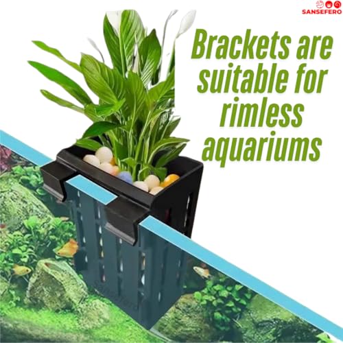 Image of SANSEFERO Water Plant Holder Pot Cup for Aquarium Fish Tank Decoration and Aquascape Aquaponic Plant Growing Landscape Plants Cup Decoration Hanging Type (Black Holder)