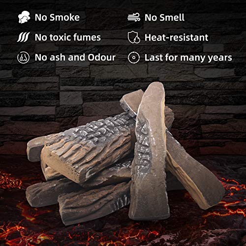 Gas Fireplace Logs,10Pcs Large Faux Firepit Logs, Decorative Ceramic Wood Log Set For Indoor Outdoor Gas Insets, Vented,Ventless, Electric,Ethanol,Gel Fireplaces #TOP6