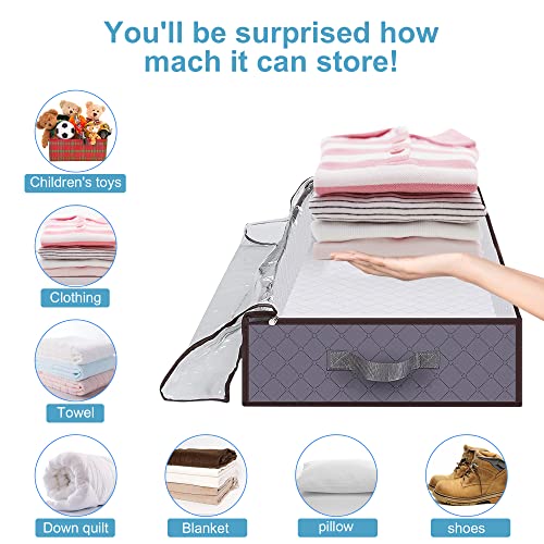 100L Under Bed Storage Containers, Large Capacity Underbed Storage Bags Organizer, Thick Fabric Storage Bins With Clear Window And 4 Reinforced Handles For Blanket, Comforter, Bedding, Clothes, 6 Pack #TOP4