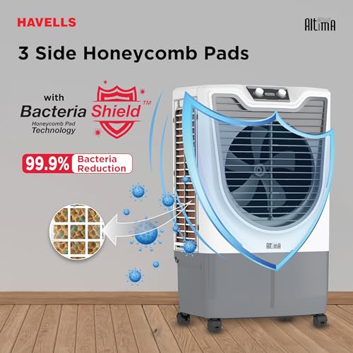 Image of Havells Altima 70 L Desert Air Cooler for Home /Office|Powerful Air-Delivery|Bacteria Shield Honeycomb Pads|Ice Chamber|Front Wheels with brakes|Double Ball Bearing Motor|Inverter Compatible