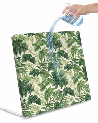 2 Pack Green Palm Leaves Waterproof Cushion Covers with Ties, Outdoor Patio Chaise Lounge Chair Seat Cushion Slip Covers Replacement(Only Cover) Summer Botanical Watercolor 22