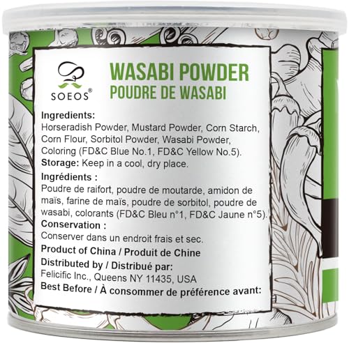 Image of Soeos Premium Wasabi Powder 8oz (227g) - Gluten Free - No Preservative - Natural Horseradish Root Powder for Sushi, Sashimi & Japanese Seasoning