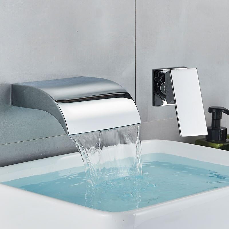 Robinet de lavabo cascade salle de bain mitigeur mural chrome poli robinet évier chaud froid