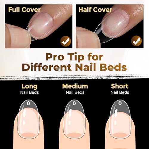 UNA GELLA Oval Fake Nails Pre-shape 504pcs Almond Gel Nail Tips Round Almond Press on Nails for Full Cover Acrylic Round Oval Full Nails False Nails 12 Sizes False Soft Gel Tips - 8