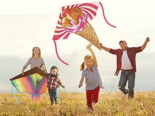 2 Pack Kites For Kids Ages 4-8, Large Beach Kites For Beginners With 328Ft Kite String, Kites For Kids Easy To Fly In Low Wind Speeds, Weatherproof Delta Rainbow And Ice Cream Kites For Boys And Girls #TOP5