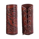 XCSJ 2pcs Viking Pu Leder Armschienen LARP Zubehör Wikinger Armschienen Wikinger-Armschienen Mittelalterliche Pu Lederarmschienen Leder Armschützer Für Männer Frauen Cosplay Halloween Kostüm (Braun)