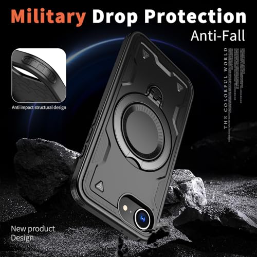 Coque iPhone 16e noire en TPU et PC avec support militaire antichoc - 2