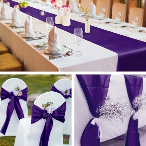 Aneco Satin 12 Pack Table Runner 12 x 108 Inch Dark Purple Long Wedding Satin Silk Table Runner for Wedding Banquet Graduations Birthday Party Decoration by Aneco - Used condition - Image 6