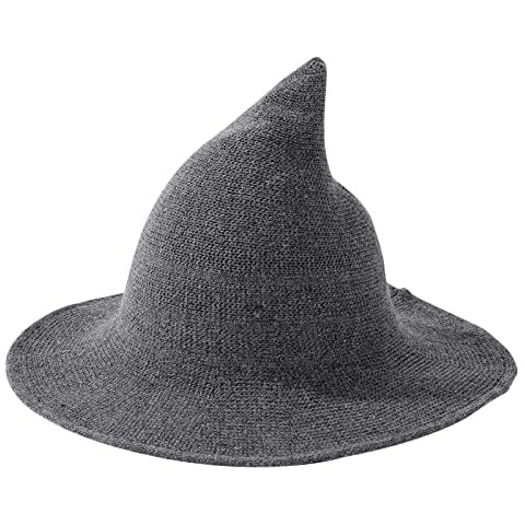 Mookiraer Halloween Witch Cosplay Hat for Women Wide Brim Foldable Pointed Cap for Halloween Party Wizard Hat Costumes Accessory (Dark Gray) Cover