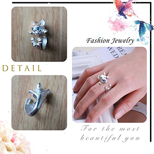 Wendalern Dog Ring for Women Girls Adjustable Open Puppy-shaped Ring Lovely Blue Eye Dog Animal Finger Ring Bulldog Dog Pet Gift Jewelry for Dog Lovers - Image 4