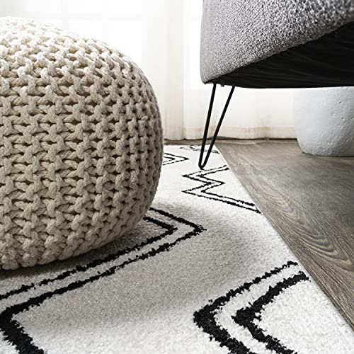 Image of JONATHAN Y Deia Moroccan Style Diamond Shag White /Gray Runner Rug, 2x8, Bohemian, Contemporary, Easy-Cleaning for Living Room, Bedroom, Kitchen, Pet Friendly, Non-Shedding (MOH401A-28)