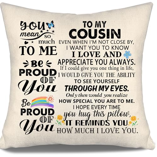 Cousin Throw Pillow Covers for Women Girls Inspirational Birthday Graduation Thanksgiving Inspirational Cousin Present (Cousin-her)