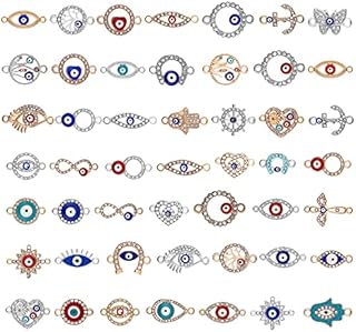 Yolev 50pcs Evil Eye Beads Charms Mix Style Enamel Evil Eye Charms Rhinestone Diamond Evil Eye Pendants Connector Charms for Women Bracelet Earring Necklace DIY Craft