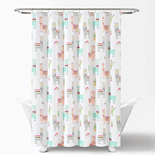 Pb&J Make A Wish Southwest Llama Cactus White & Blush Shower Curtain #TOP2