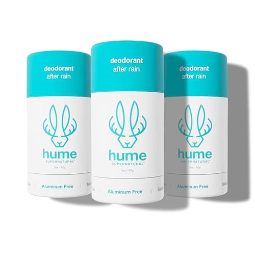 Hume Supernatural Natural Deodorant Aluminum Free for Women & Men, Natural Ingredients, Probiotic, Plant Based, Baking Soda Free, Aloe, & Cactus Flower, Anti Sweat, Stain & Odor â After Rain, 3-Pack