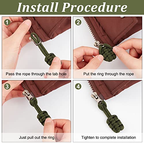 Image of GORGECRAFT 10PCS Zipper Pulls Replacement Universal Nylon Zipper Repair Kit Zipper Slider Pull Tab Zipper Fixer Metal Zipper Head Hand Woven Pull Rope Zipper Handle Cord Pull Tab, Dark Olive Green