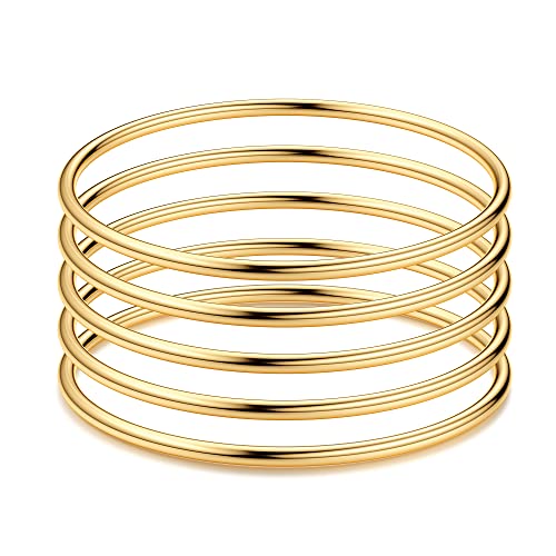 YADOCA 3mm 14K Gold Plated Bracelet Stainless Steel Glossy Thin Round Bangle Bracelet for Women Oval Solid Stackable Bracelets Set