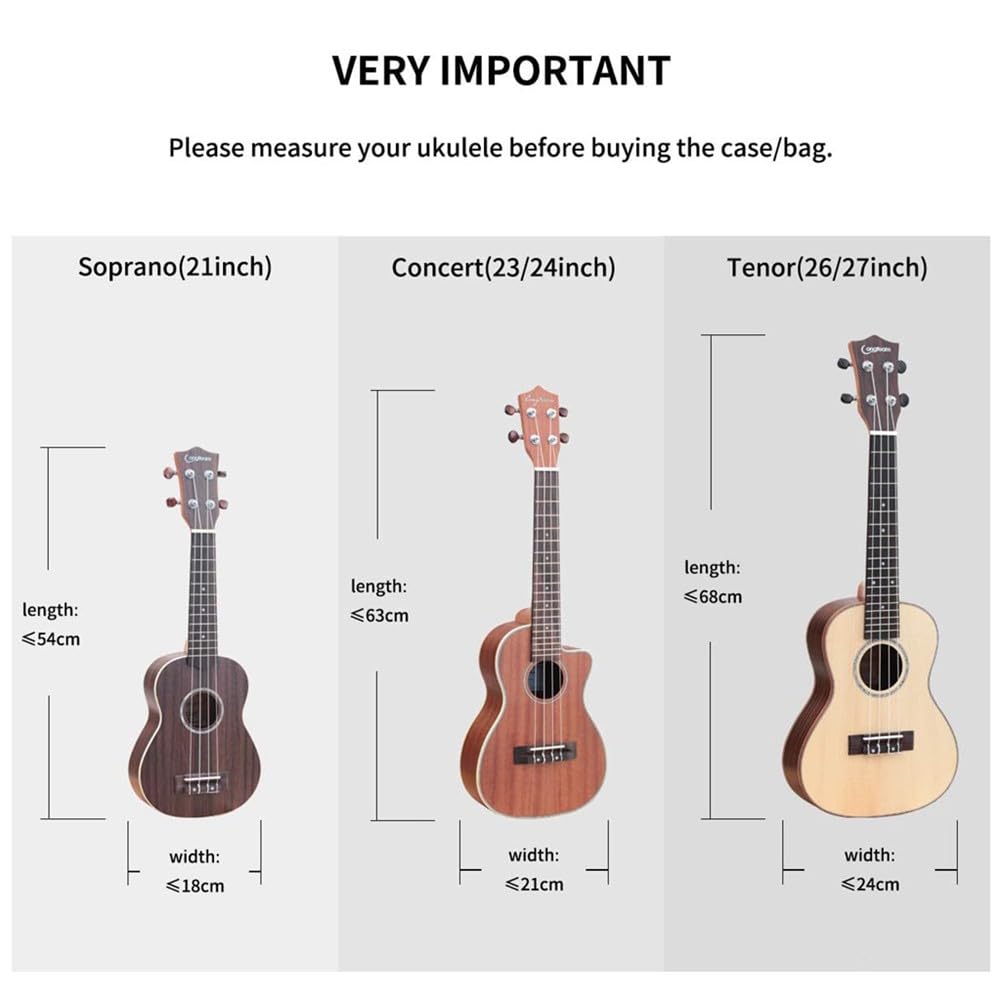 Housse Ukulele Surwin Housse Pour Ukulélé 21/23/26 Pouces - Étui Rembourré Avec Sangle Réglable Pour Soprano/Concert (21 Pouces, Noir Ukulele Soprano