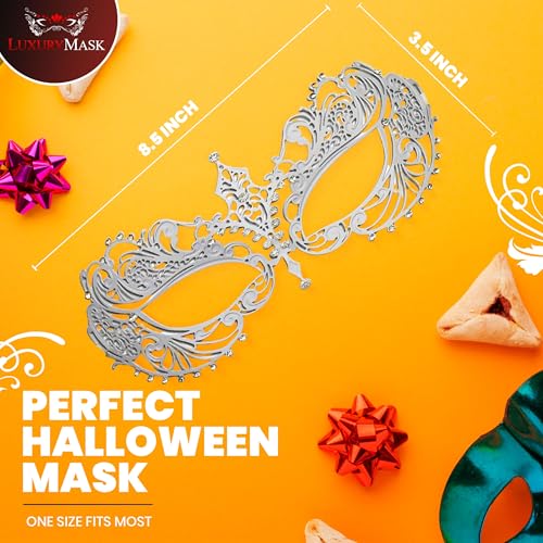 Image of Masquerade Mask for Women with Rhinestones - Elegant Metal Half Face Mask for Masquerade Parties, Mardi Gras, & Themed Events