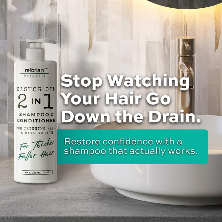 Miniatura 6 de Champú y acondicionador de aceite de ricino para el crecimiento y la fuerza del cabello, juego de champú y acondicionador 2 en 1 para hombres y