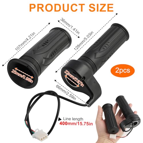 QTMMC E Bike Throttle 3 Pin Full Twist Electric Bike Throttle 1 Pair Universal Right Scooter Speed Control Twist Throttle with SM JST Female Plug for Ebike Scooter Motorbike Motorcycle 22mm Handlebar