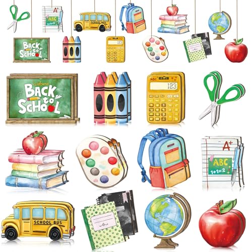 TAXTYHRE Adorno Madera Colgante, 24 Piezas Decoración de Regreso a Clases, Adornos Colgantes de Madera de Colores, Decoración del Primer día de Clase, para Aula, Oficina, Jardines al Aire Libre(C)