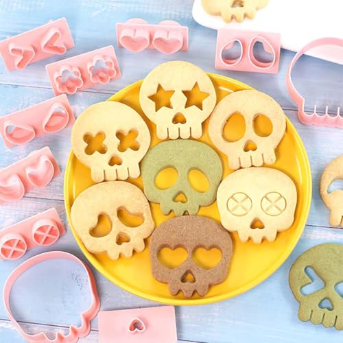 Mini Skull Cookie Cutter Set, Interchangeable DIY Halloween & Día de los Muertos Biscuit Stamps, 3D Raised Design Molds for Cookie Decorating, Cupcakes, Day of the Dead Pastries & Party Treats by Lutoku - Image 6