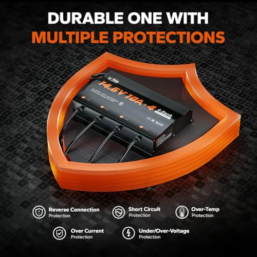 Image of LiTime 4 Bank 12V 10A LiFePO4 Battery Charger, Waterproof, 14.6V Output