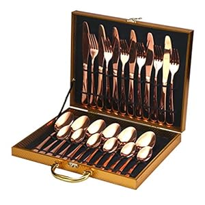 WSYW 24-delige RVS Flatware Silverware Set Bestek Sets met Messen Vorken Lepels Theelepels Gift Boxed Spiegel Gepolijst…