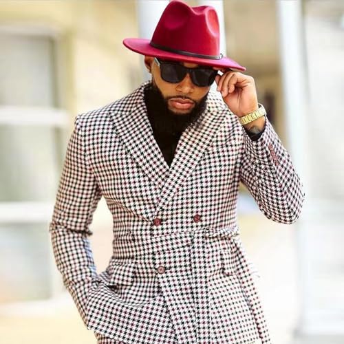 Men's Houndstooth Suit Two Pieces Double Breasted Buttons Tuxedos for Casual Banquet2