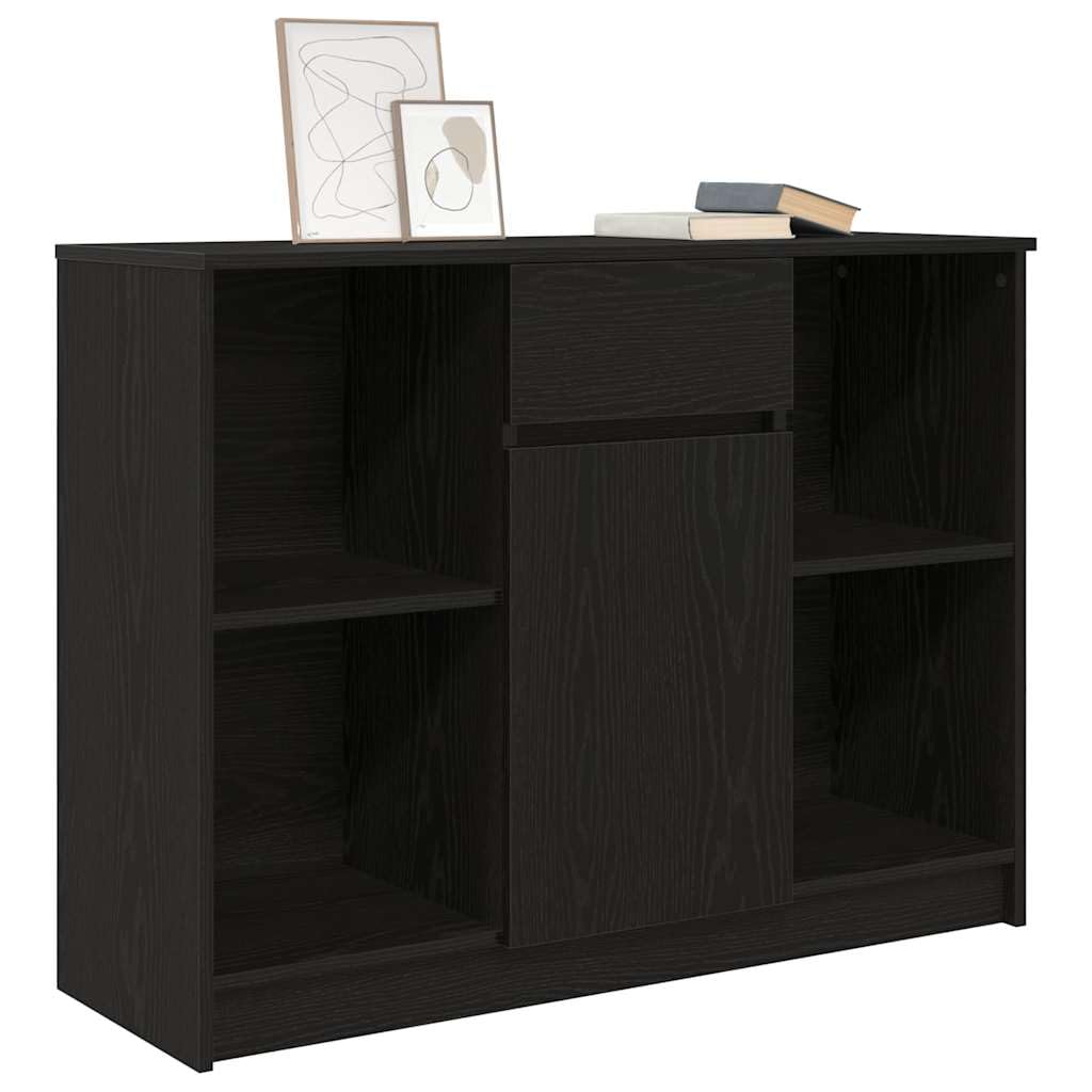 Credenza con Cassetto Rovere Nero Legno Multistrato 101x35x76cm Mobile Multiuso per Cucina Soggiorno Ufficio con Ripiani e Anta