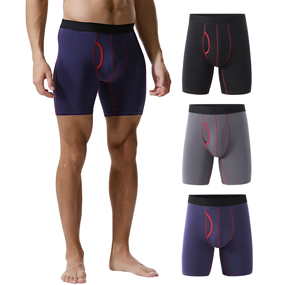 DODOMIANMen's Boxer Shorts Long Leg Cotton Underwear for Men Long Boxer Trunks Underwear 3 Pack