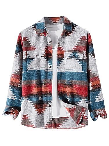 Image of ZAFUL Unisex Plaid Flannel Shirt Jacket Button Down Long Sleeve Pocket Coat Outwear | Mens Fall Clothes Lightweight Long Sleeve Button Down Flap Pocket Jacket Tops for Fall&Winter 2026