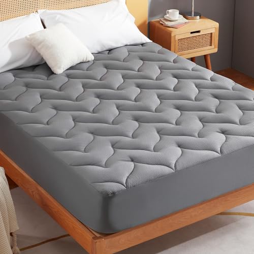 Sonive Matratzenschoner 90 x 200, Matratzenschutzbezüge Gesteppt, Matratzentopper mit 30 cm Tiefe Tasche, Atmungsaktive Bettdecke, Grau