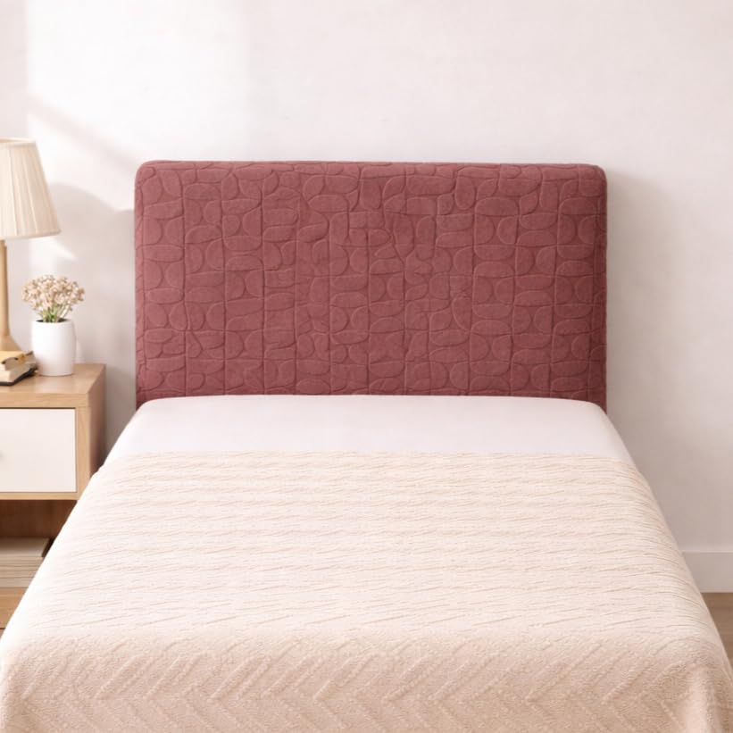 Image of HOMETHREADS Stretchable Lycra /Velvet Headboard Cover | Soft, Dust-Proof & Wrinkle-Resistant Bed Back Protector | Fits Leather, Wooden & Fabric Bedsides | for 3ft to 3.5ft Beds (Coffee, 90x65Cm)