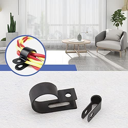 200pcs Nylon Black Plastic P Clips Screw Mounting Wire Cable Clamps P Type for Wire Cable Conduit Tubing Sleeving