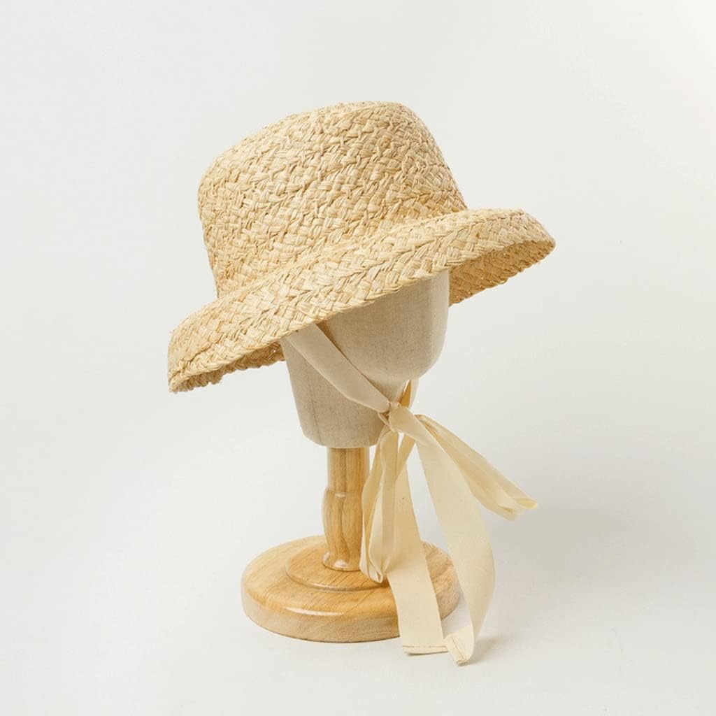 Girls Sun Hats with Ribbon Beach Hat Bucket Hat Panama(D)