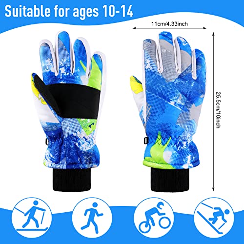 2 Pairs Kids Winter Snow Waterproof Warm Ski Glove Unisex Anti-Slip Thermal Watercolor Gloves For Cold Weather Boys And Girls (Regular Style) #TOP1
