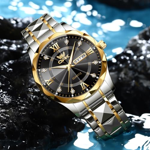 Image of OPK Watches for Men Diamond Roman Analog Mens Watches Waterproof Large Stainless Steel Men Wrist Watch Business Father Gift Watch Blue