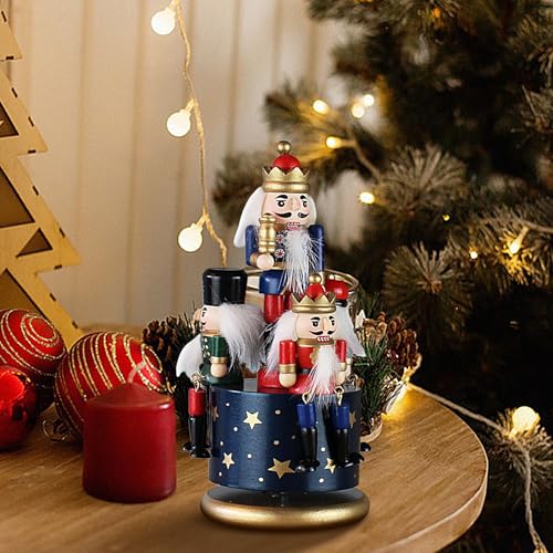 Caja de música de Navidad con decoración de figuras de cascanueces de madera 4