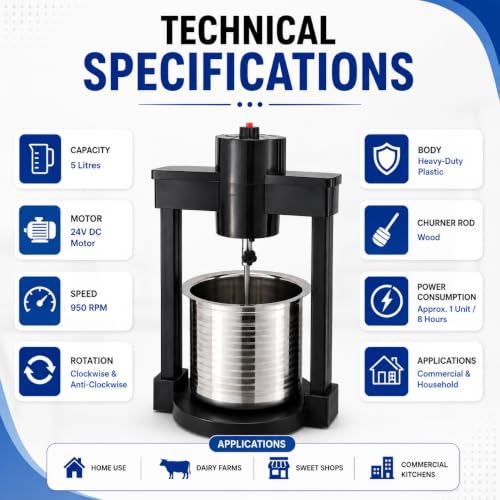 Image of AURHA Electric Butter Churner Machine | Bilona Madhani for Home Use | 5 Ltr Capacity, 24V Adapter, 950 RPM Dual Rotating Motor | Traditional Method Butter Making Machine | Heavy Duty Plastic Body