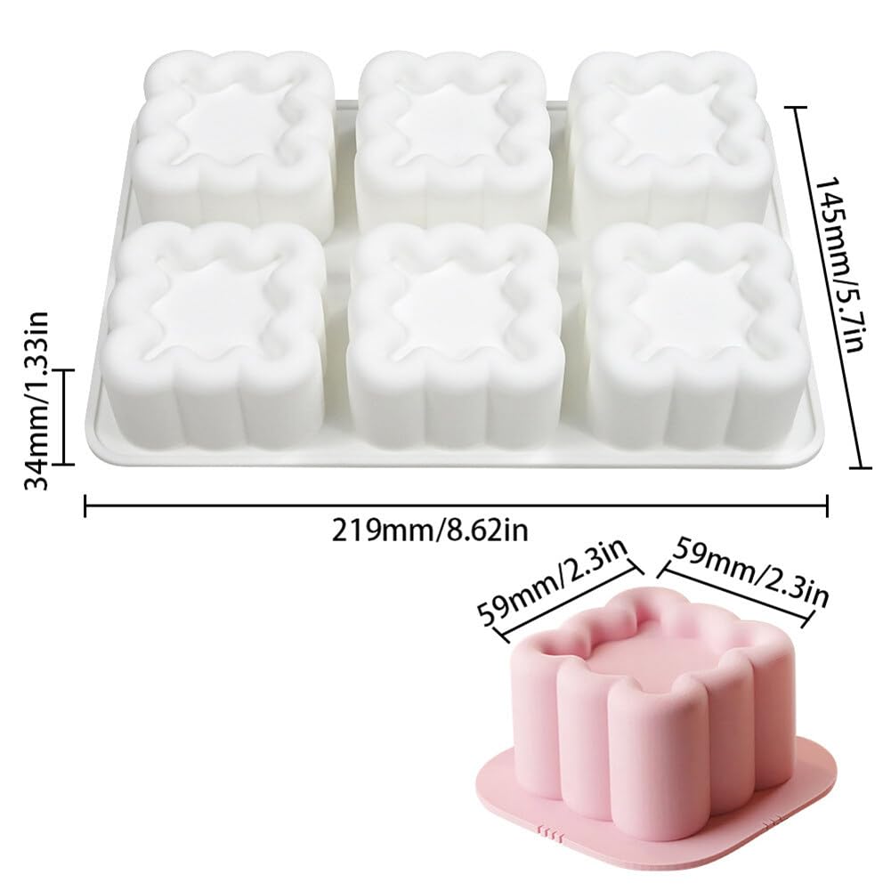 Moldes de silicona de 6 cavidades con forma de flor, corazón, estrellas, cuadrados, para decoración de cubitos de hielo para tartas caseras, chocolate, magdalenas, moldes para manualidades (4