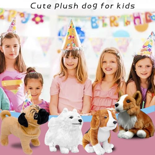 Tiny Heart Mops Stofftier Plüschtier 27cm/10” realistisches Hund Plüsch schönes Tier niedliche und weiche Geschenke für Kinder Jungen und Mädchen Spielzeug Weiß